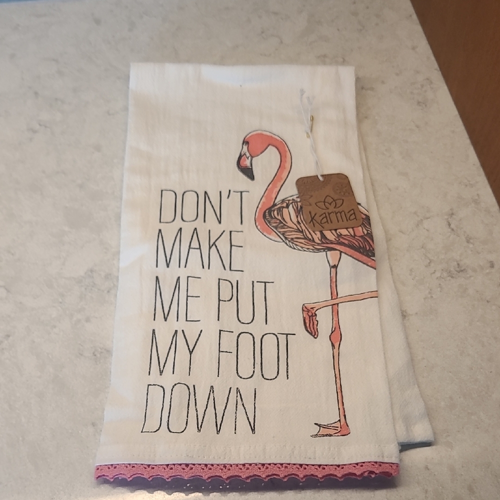 Karma Flamingo Kitchen Towel with Pink and Black Accents